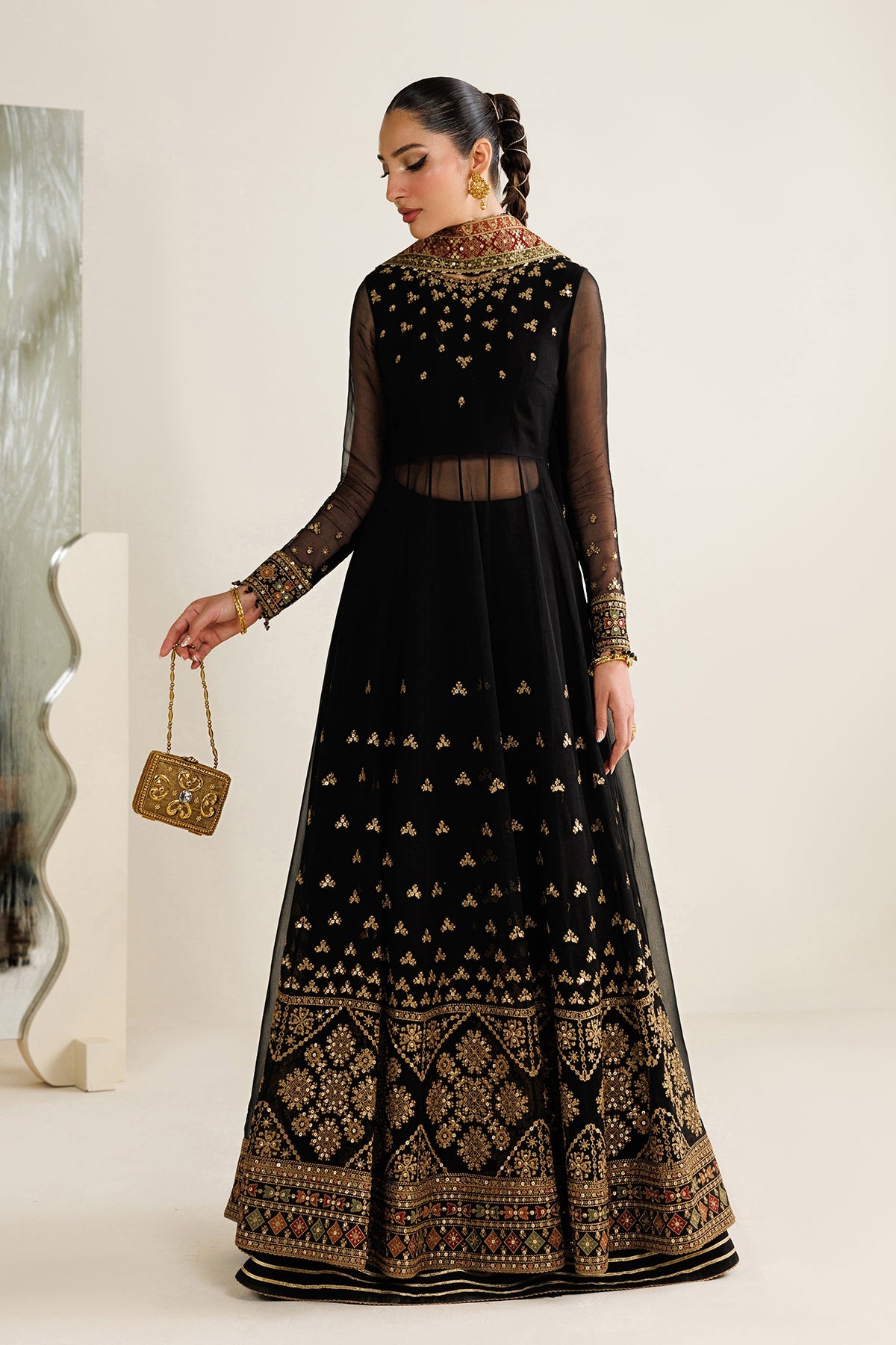 Jazmin UC-3125 chiffon formal with embroidered chiffon dupatta
