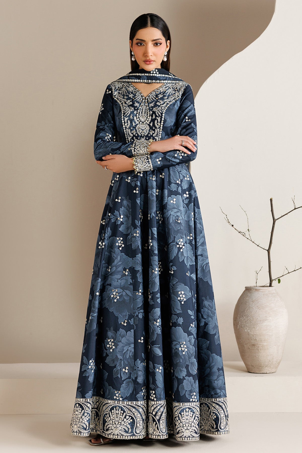 Pakistani digital printed raw silk formal UR-7086 by Jazmin
