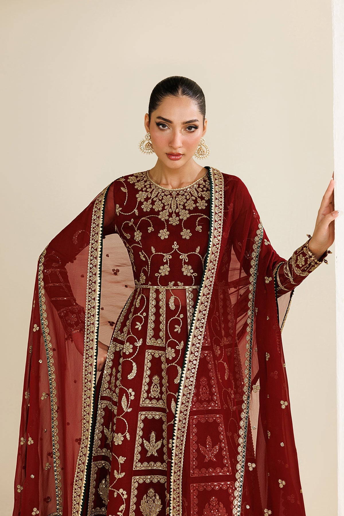Jazmin UC-3132 three-piece chiffon formal with raw silk trouser
