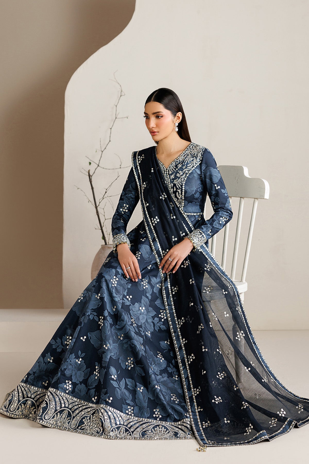Jazmin UR-7086 embroidered printed raw silk Pakistani formal suit
