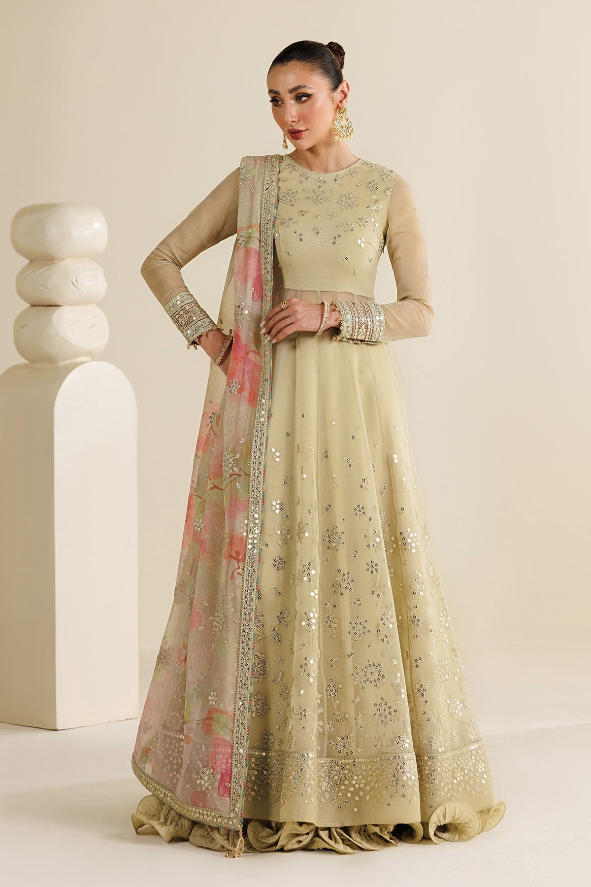 Jazmin UC-3131 chiffon formal with printed chiffon dupatta