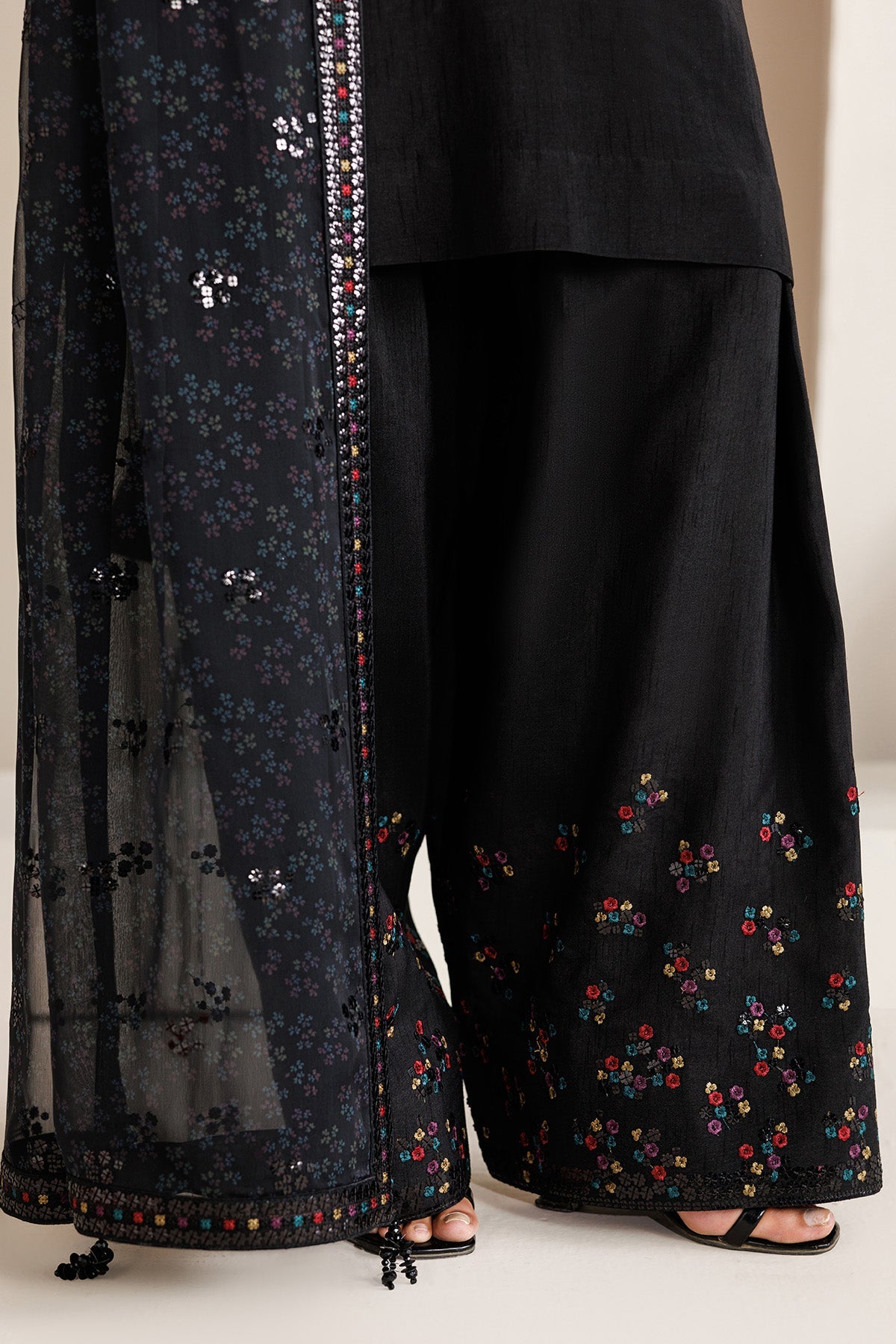 Jazmin UR-7081 three-piece raw silk formal with embroidered trouser