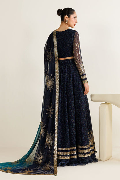 Jazmin UC-3103 three-piece printed chiffon formal with raw silk trouser