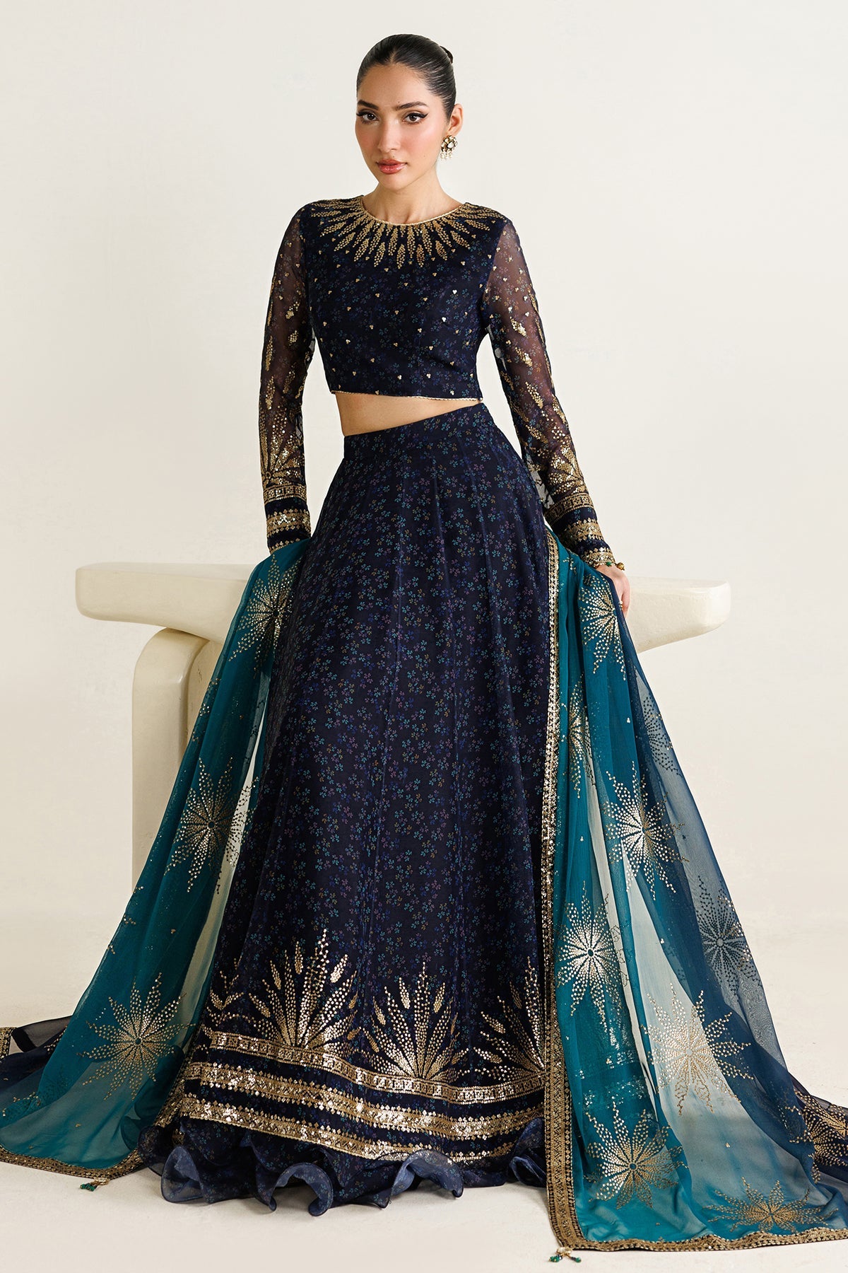 Jazmin UC-3103 printed chiffon frill detail