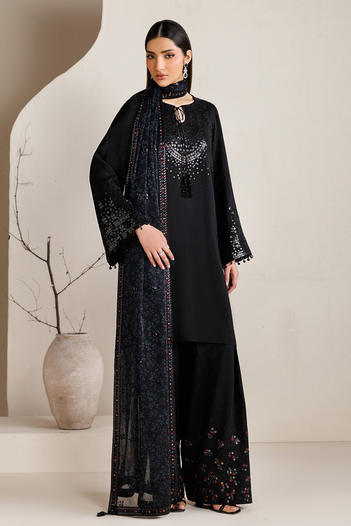 Jazmin UR-7081 embroidered raw silk Pakistani formal suit