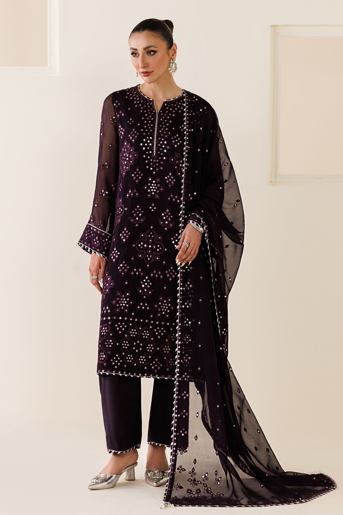 Jazmin UC-3123 chiffon formal with embroidered chiffon dupatta