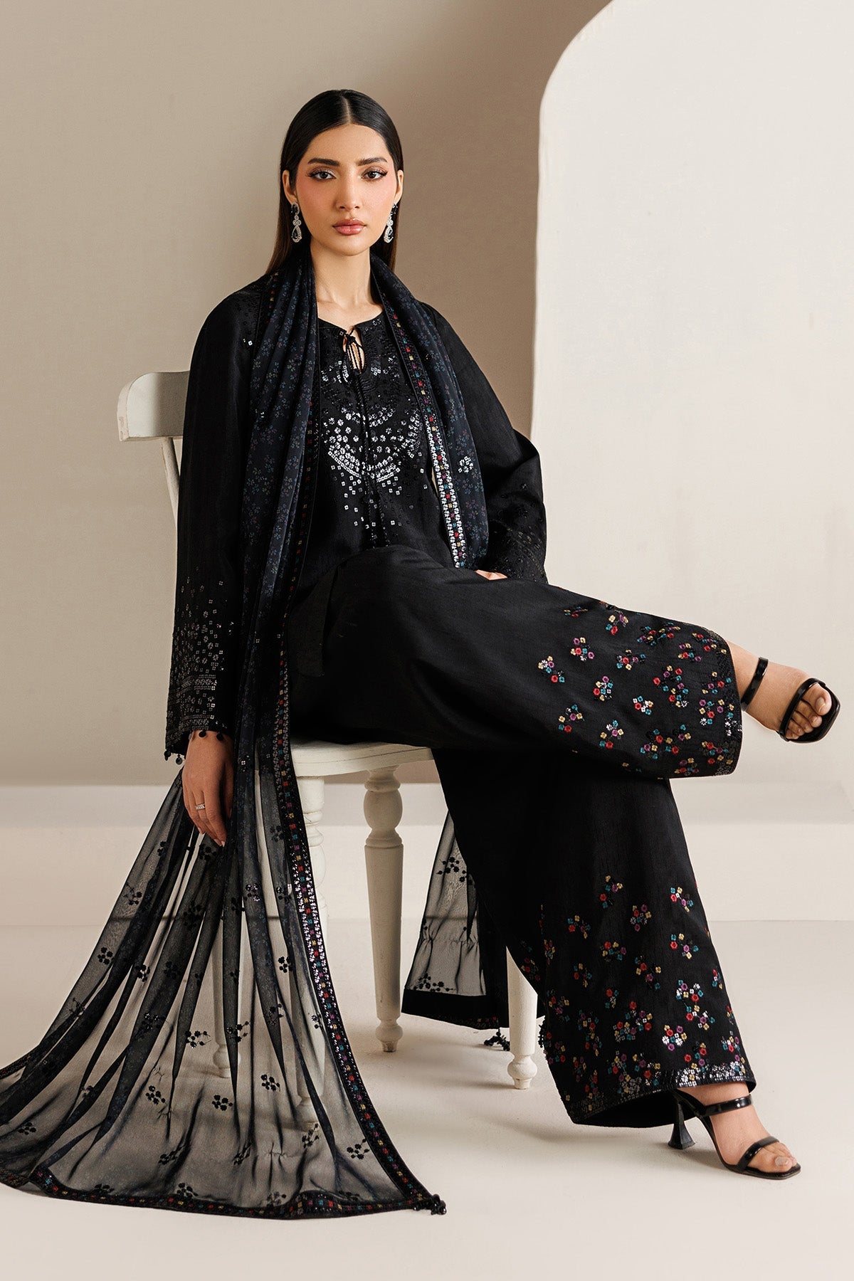 Jazmin UR-7081 raw silk formal with printed chiffon dupatta
