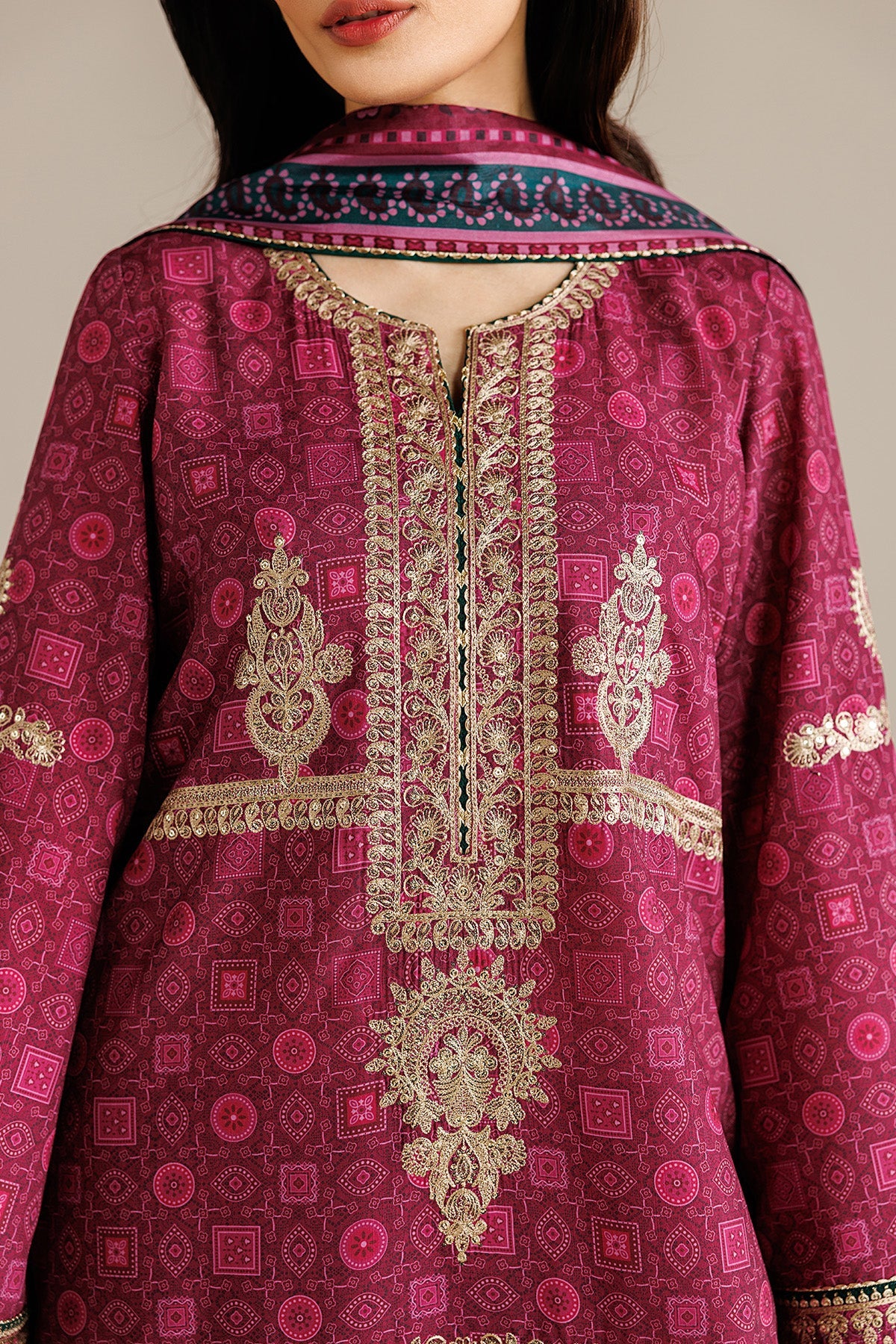 Pakistani digital printed raw silk formal UR-7074 by Jazmin
