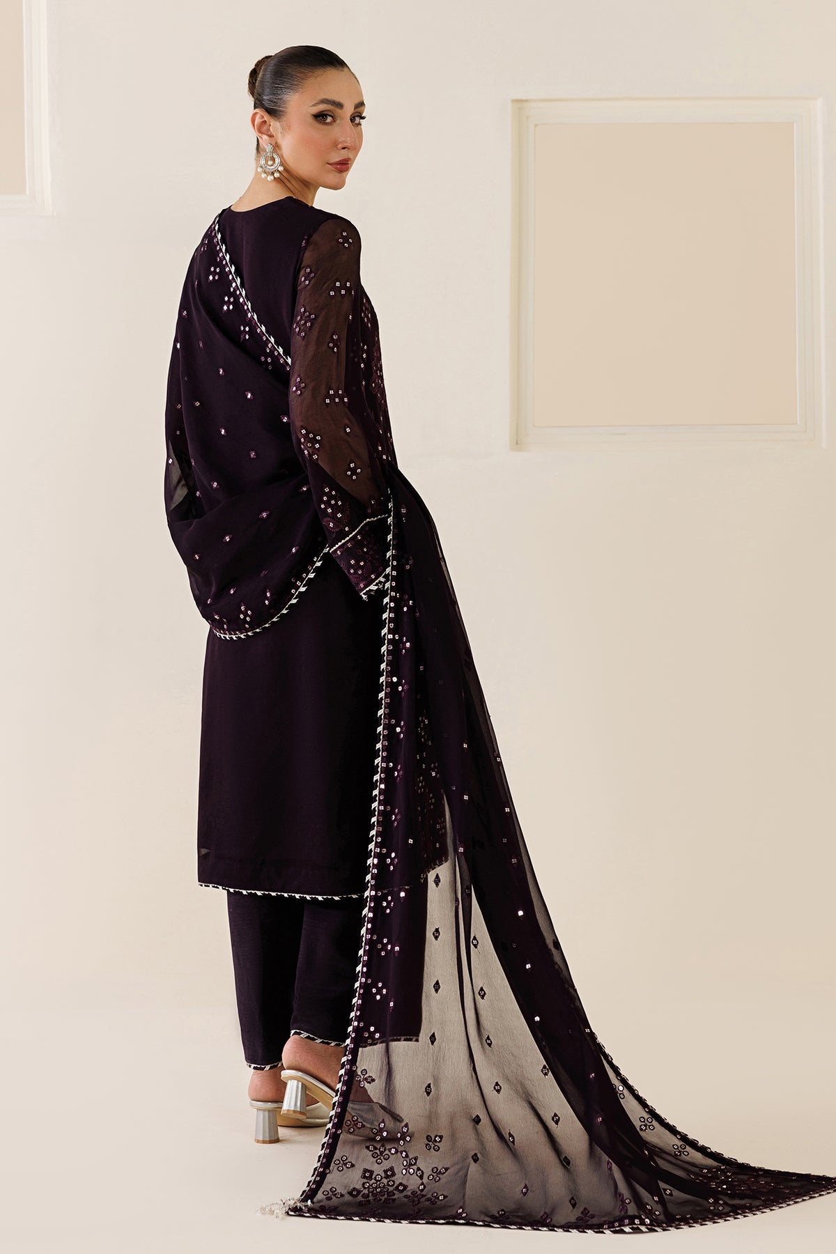 Jazmin UC-3123 three-piece chiffon formal with raw silk trouser