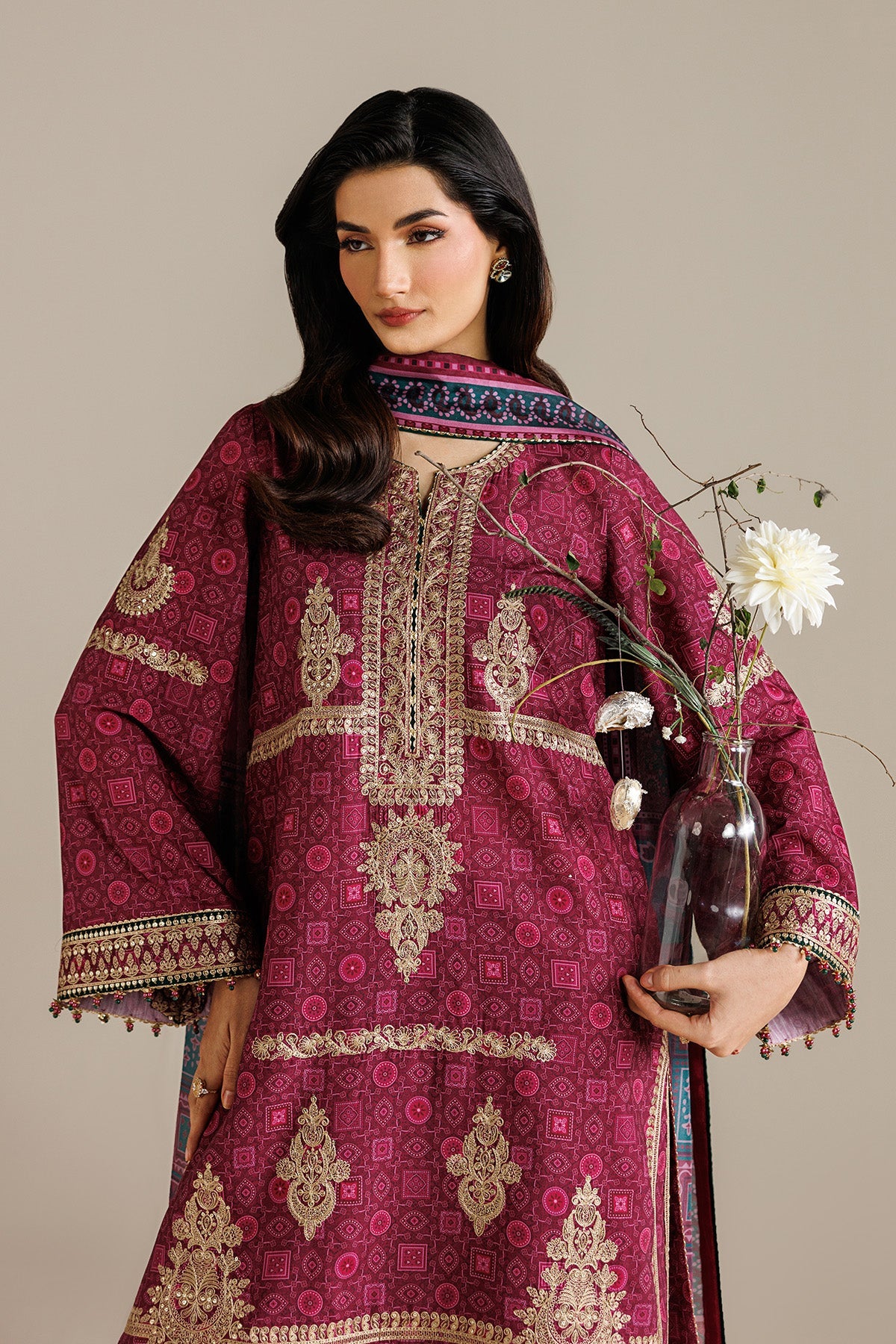 Jazmin UR-7074 embroidered printed raw silk Pakistani formal suit