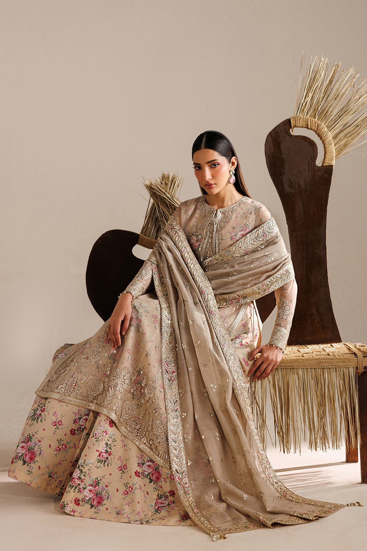 Jazmin UC-3117 chiffon formal with striped woven dupatta