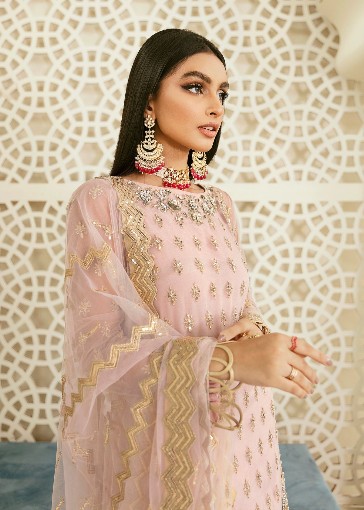 Akbar Aslam Oriole organza neckline detail
