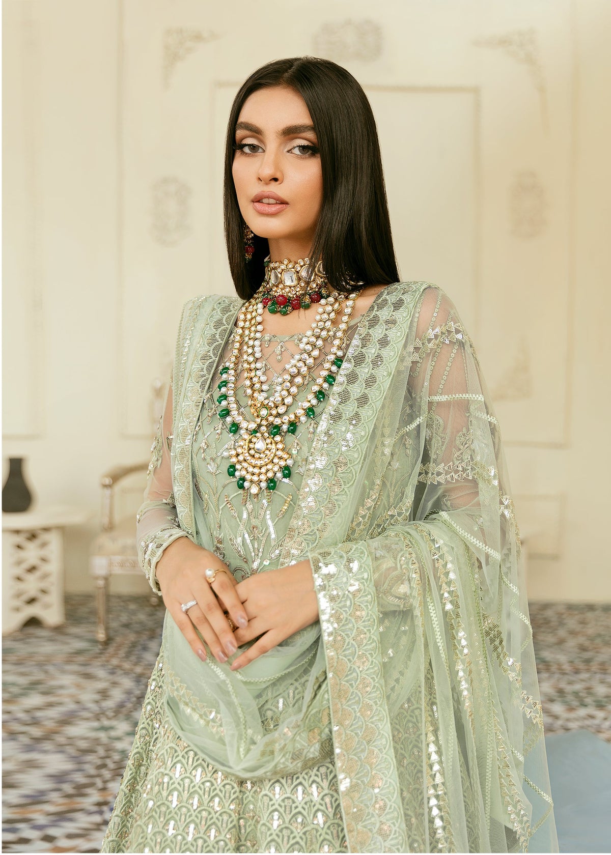 Akbar Aslam Florican Pakistani net formal with dupatta