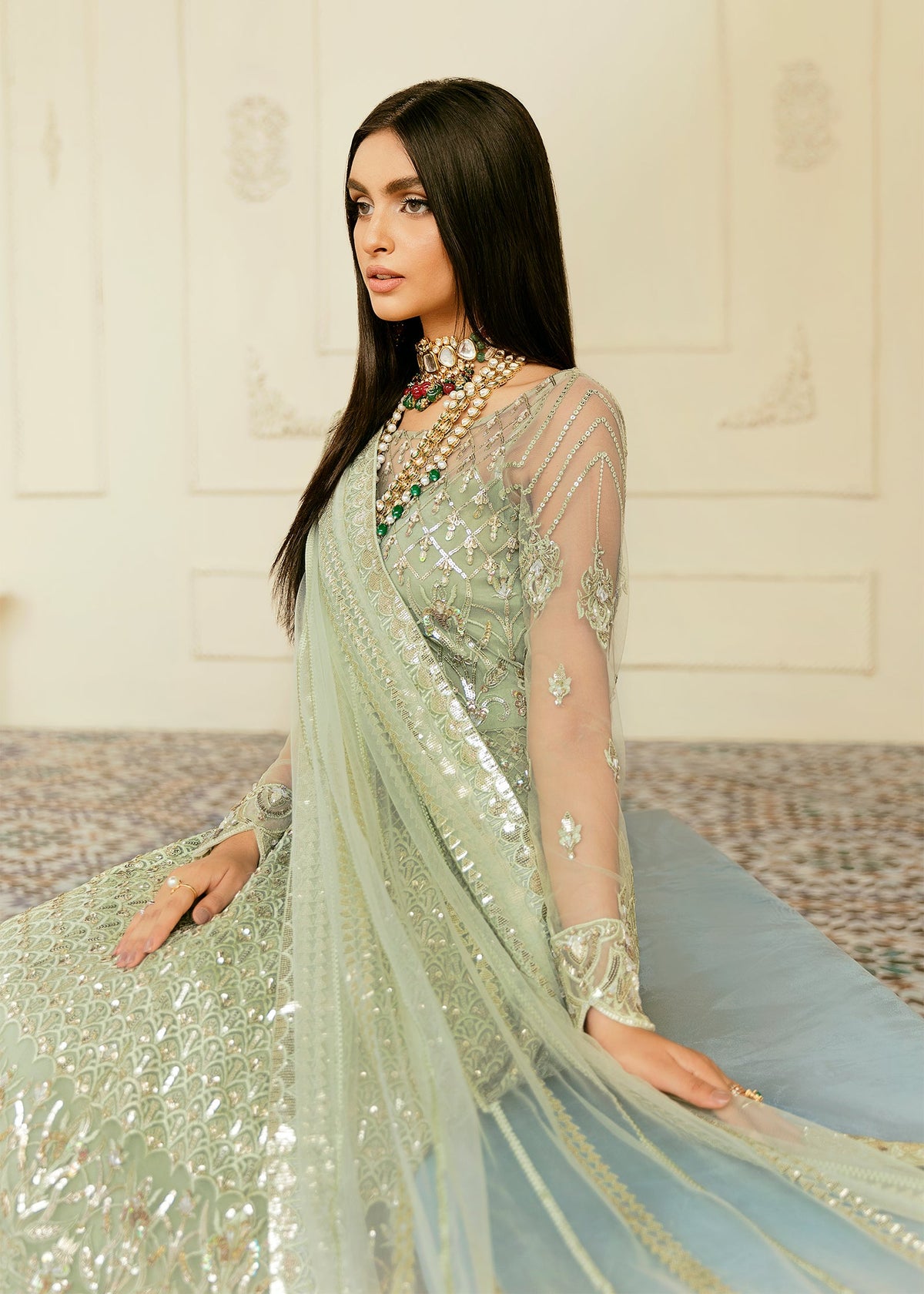 Florican by Akbar Aslam – Pakistani wedding guest net outfit
