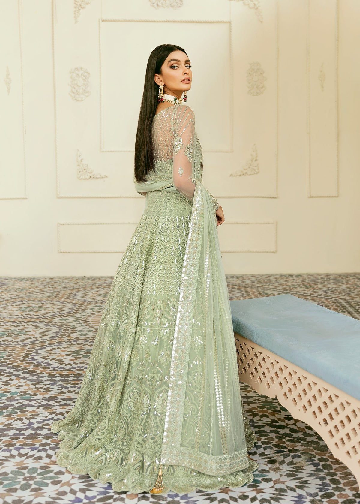 Akbar Aslam Florican organza border and sleeve detail