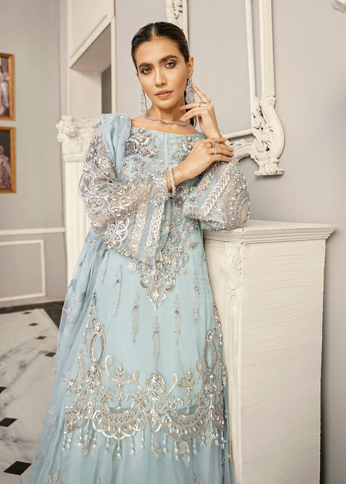 Akbar Aslam Phlox net embroidery detail