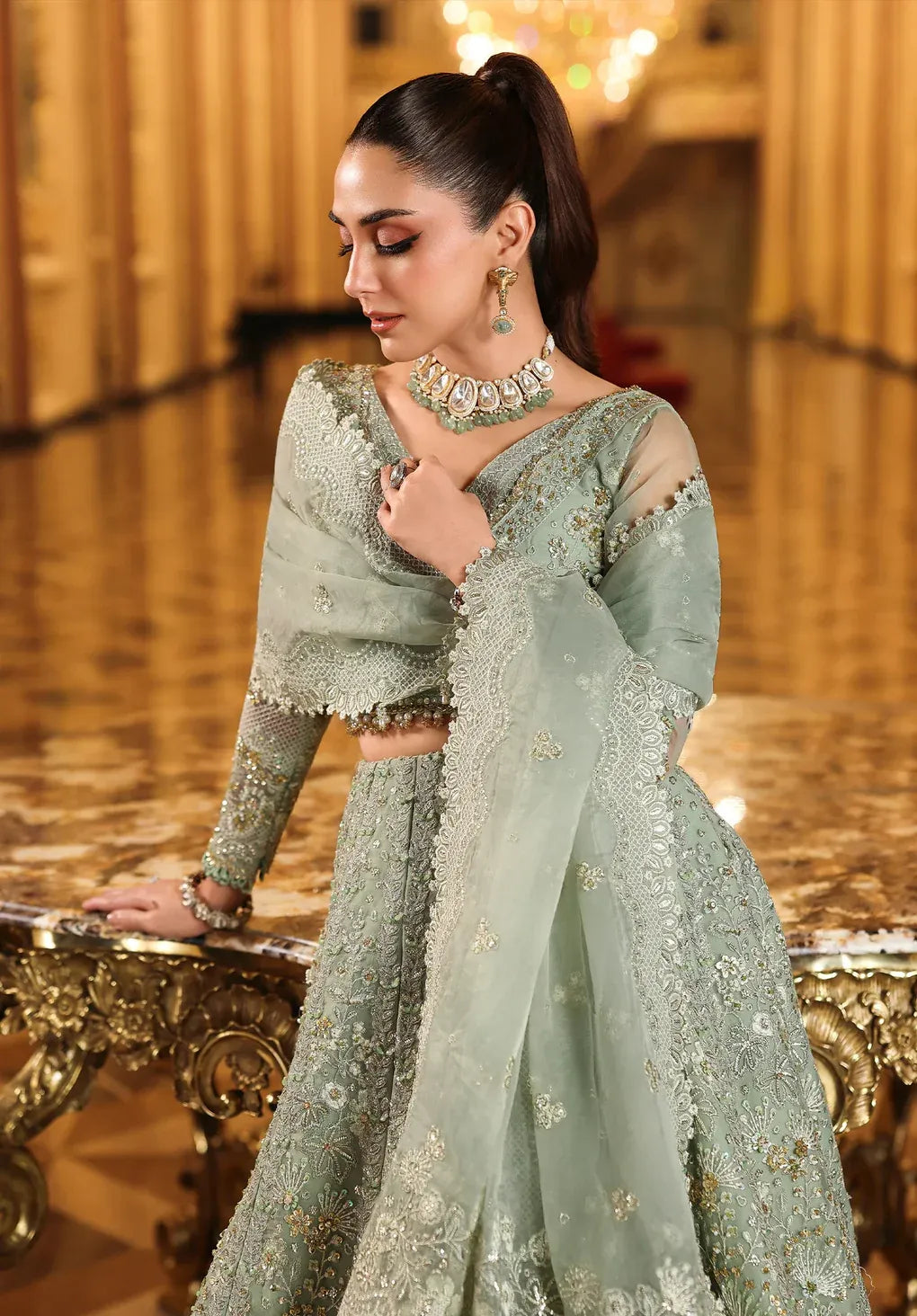Lime Light by Elaf Stardom ’25 features hand-embroidered organza panels, elegant dupatta, and raw silk inner — perfect for festive gatherings and formal occasions.