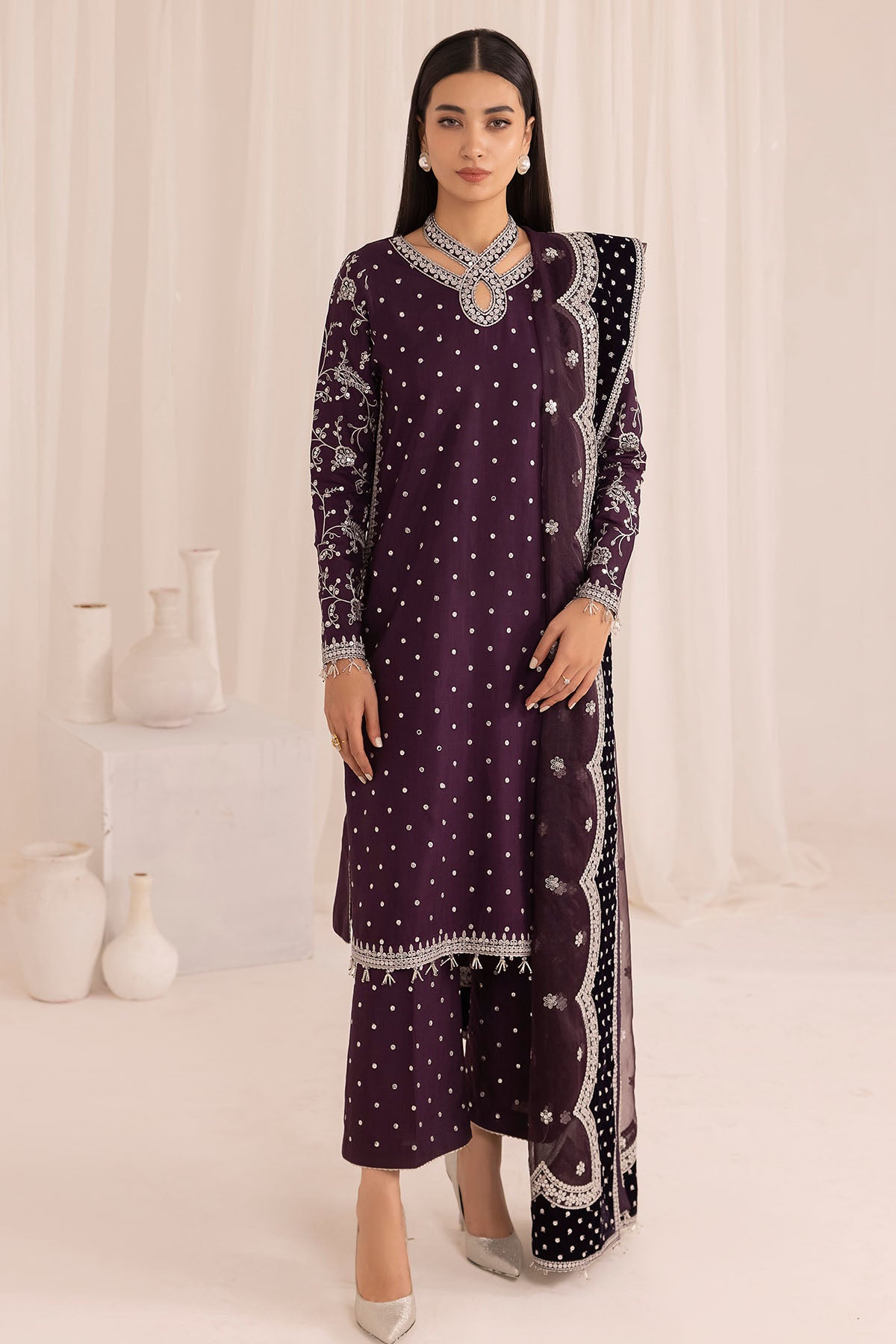 EMBROIDERED RAW SILK UR-7011