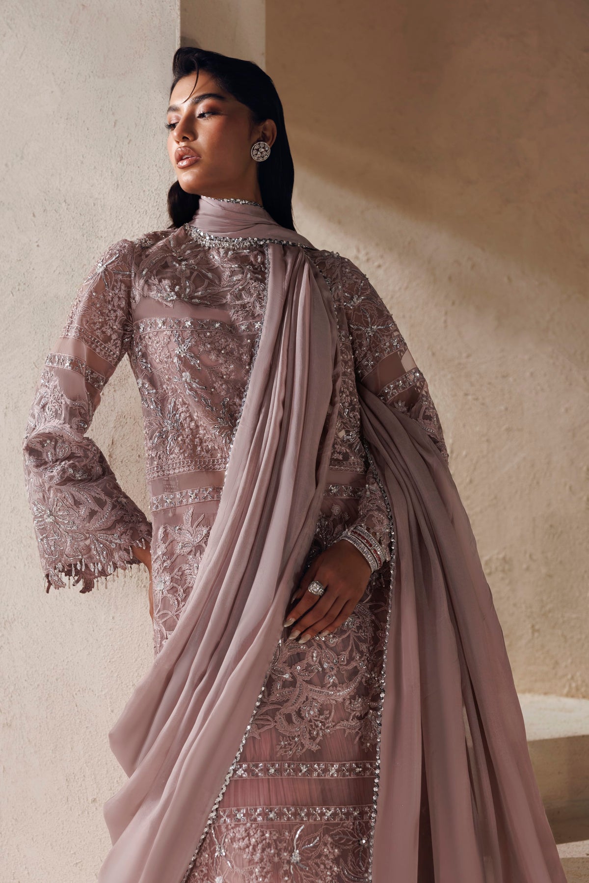 Akbar Aslam Lueur long organza silhouette with silk dupatta