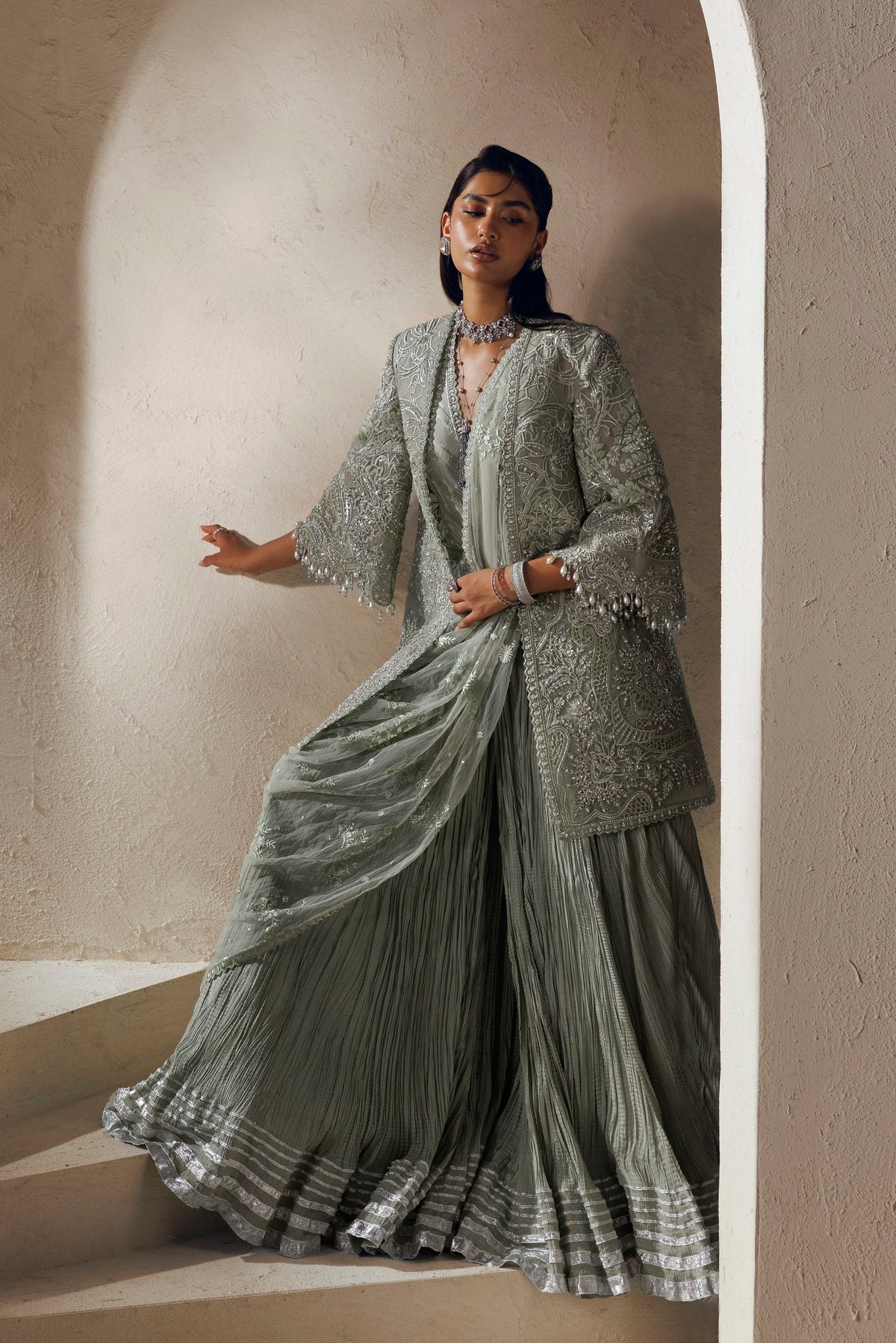 Akbar Aslam La Reina hand-embellished organza jacket panels