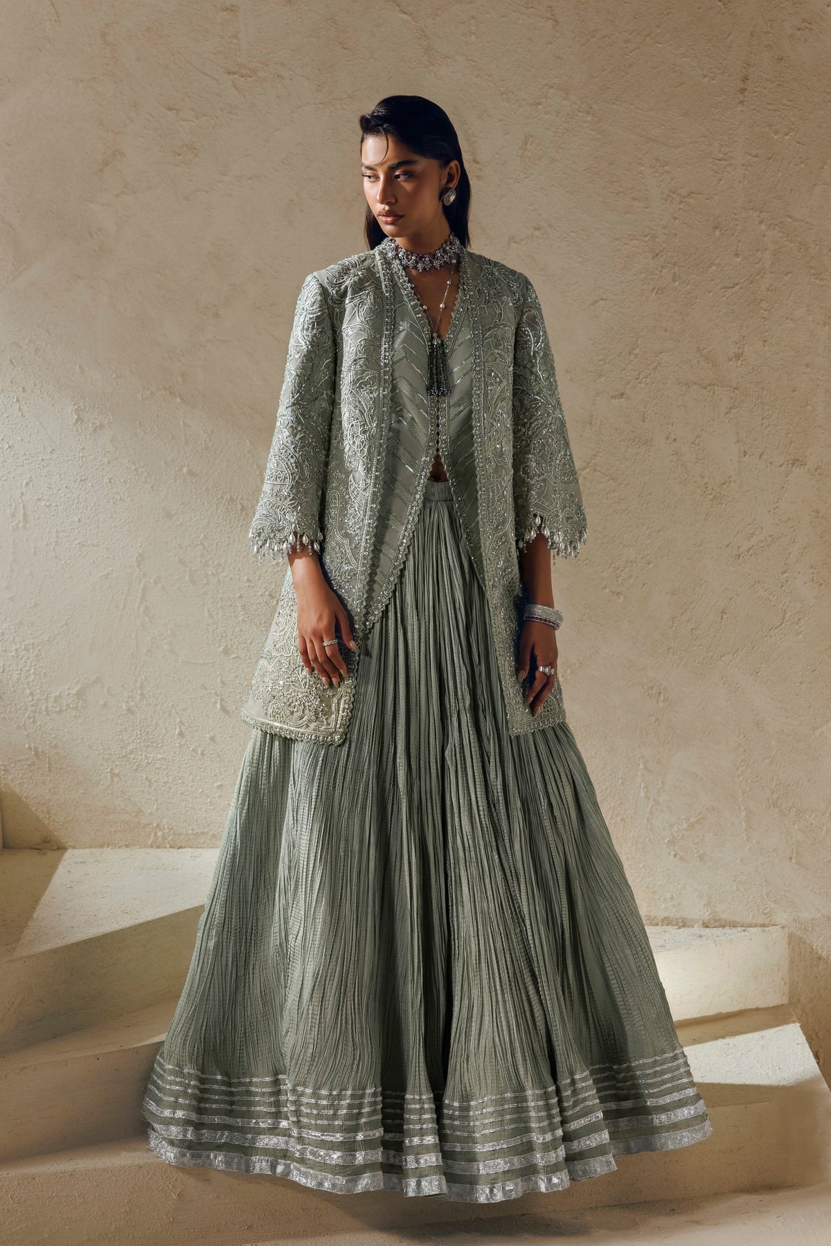 Akbar Aslam La Reina embroidered organza sleeves