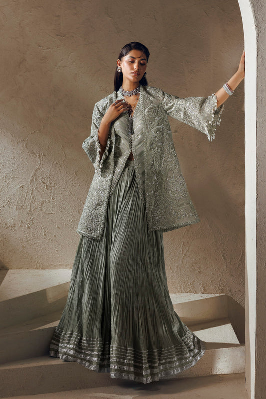 Akbar Aslam La Reina embellished organza jacket with sharara