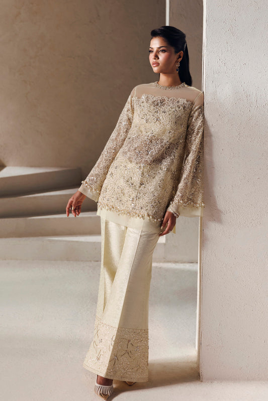 Akbar Aslam Seraphine embellished organza short shirt with flared trousers