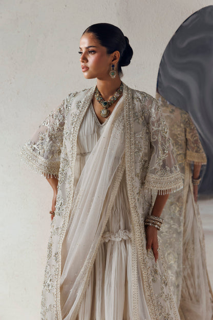 Akbar Aslam Aurelia tiered flare with sheer net dupatta