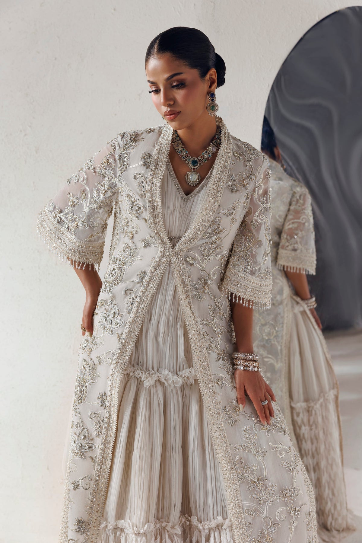 Akbar Aslam Aurelia crushed organza and jamawar flare
