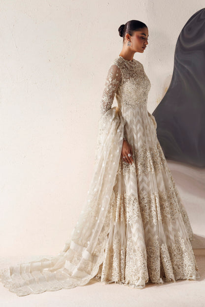 Akbar Aslam Vivienne net maxi with self-jacquard dupatta
