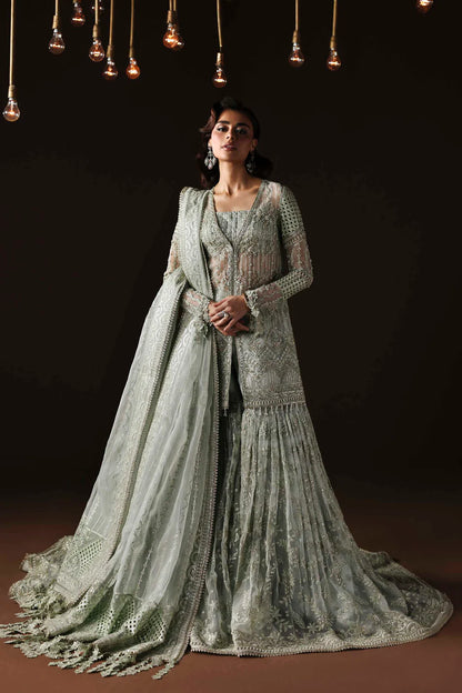 Shop organza embroidered sharara dress with hand embellishments & dupatta. Includes detailed borders & inner—perfect for weddings & festive wear.