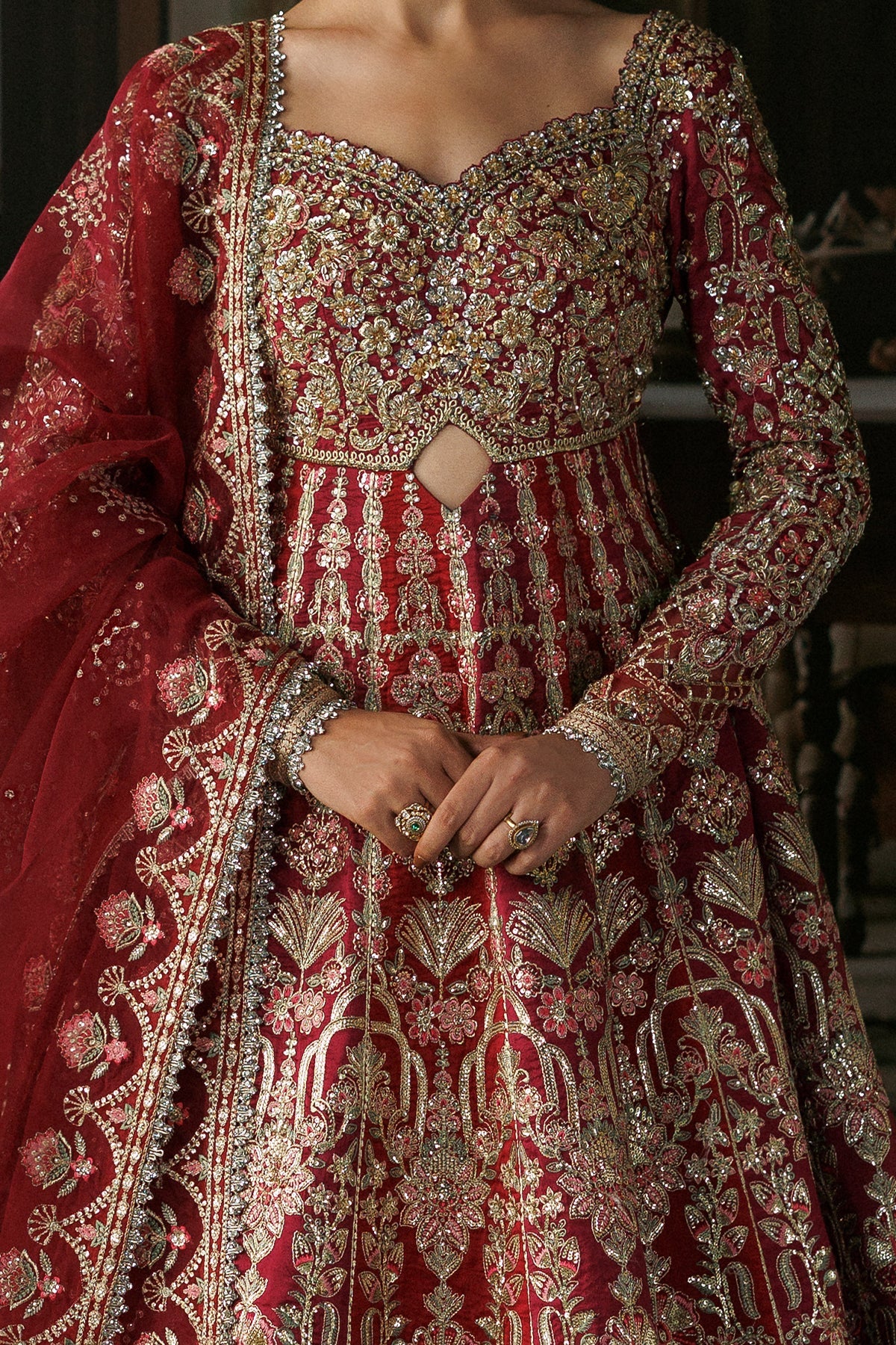 Virsa by Afrozeh – Pakistani wedding outfit in deep red
