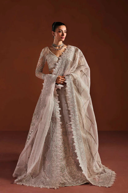 Shop organza embroidered dress with hand embellished blouse, panels & dupatta. Includes lining—perfect for weddings, parties & festive wear.