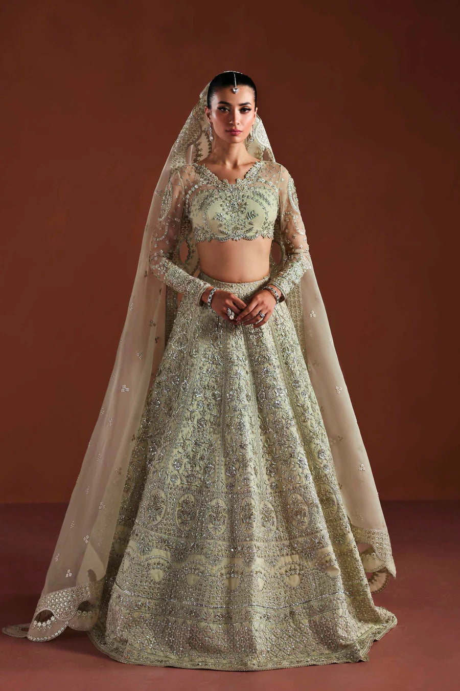 Shop organza embroidered dress with hand embellished panels, belt & dupatta. Includes inner—perfect for weddings, parties & festive wear.