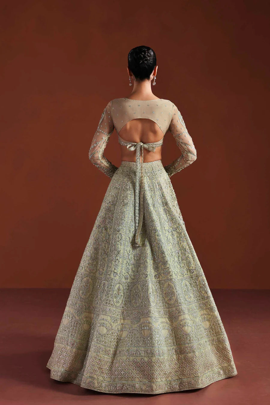 Shop organza embroidered dress with hand embellished panels, belt & dupatta. Includes inner—perfect for weddings, parties & festive wear.