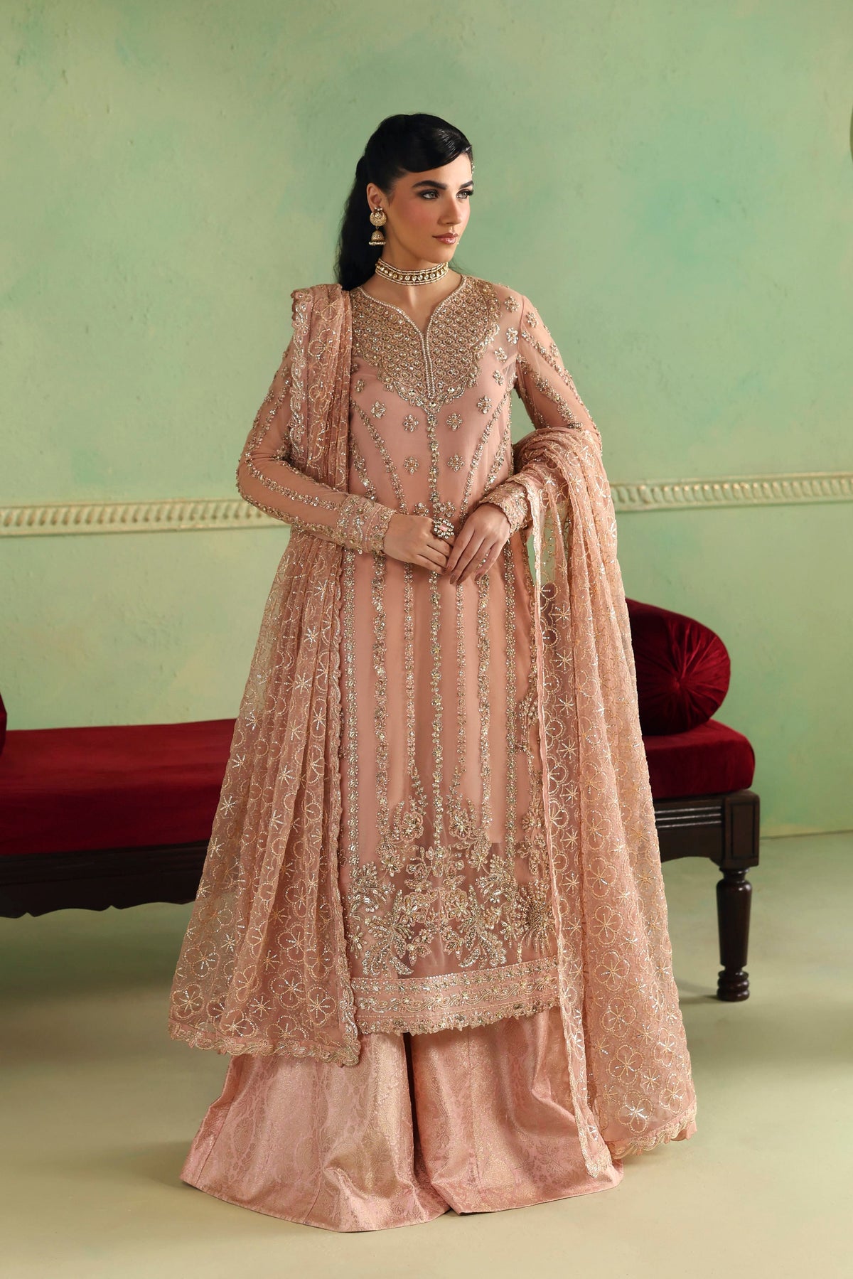 Akbar Aslam Arshia Pakistani net formal with dupatta