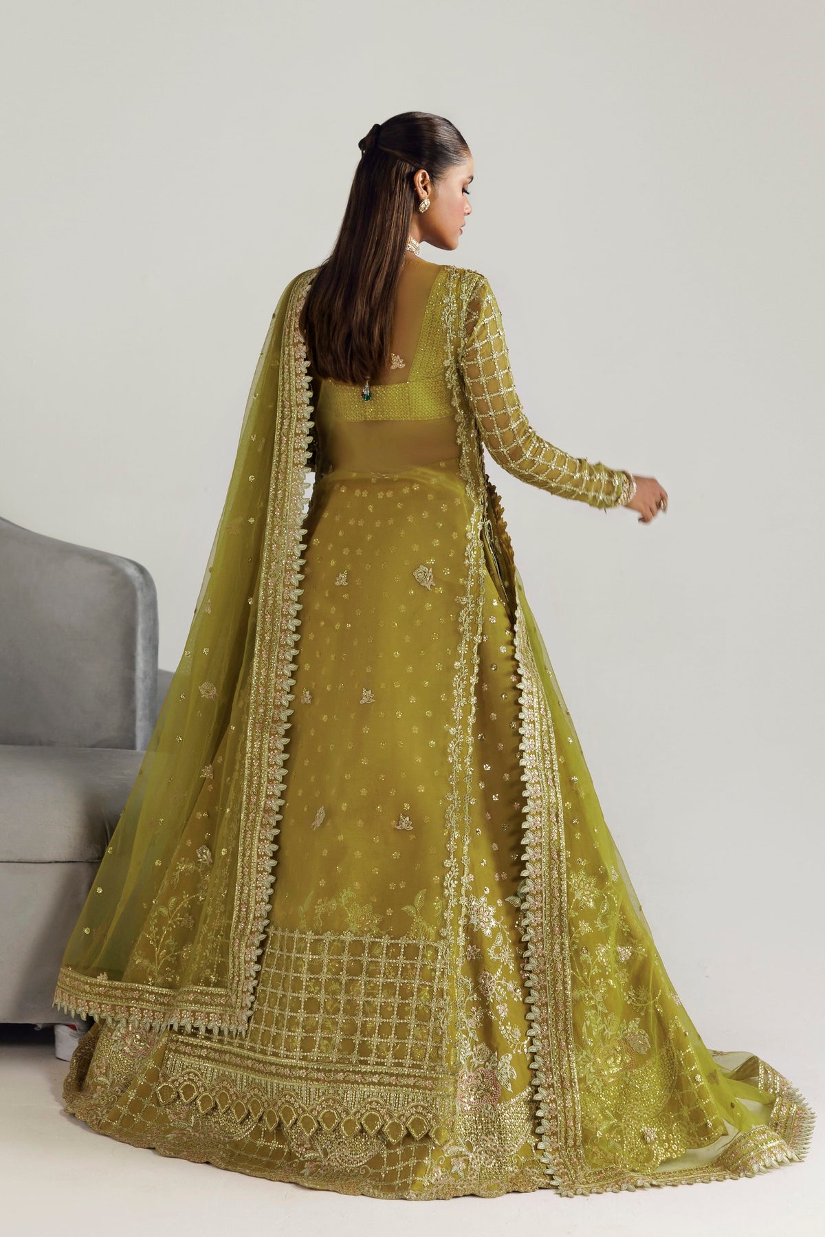 Akbar Aslam Daria embroidered organza lehenga panels