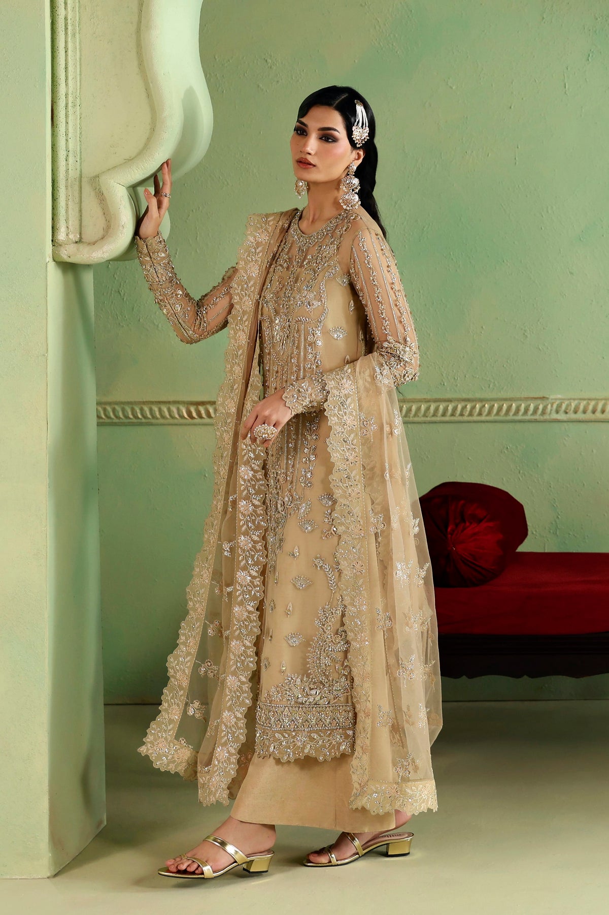 Akbar Aslam Zareefa organza front border detail