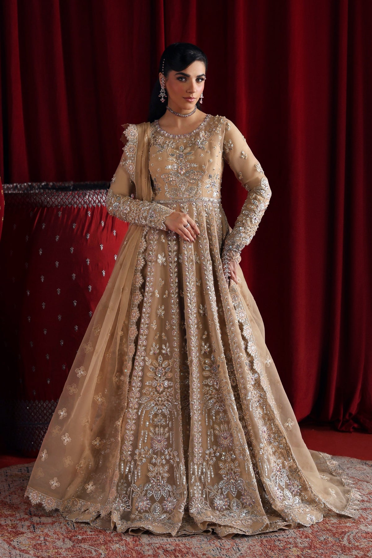 Akbar Aslam Parisa hand-embellished organza blouse with panelled lehenga