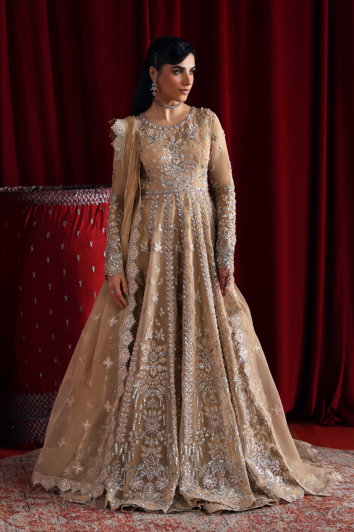 Akbar Aslam Parisa Pakistani organza lehenga with dupatta