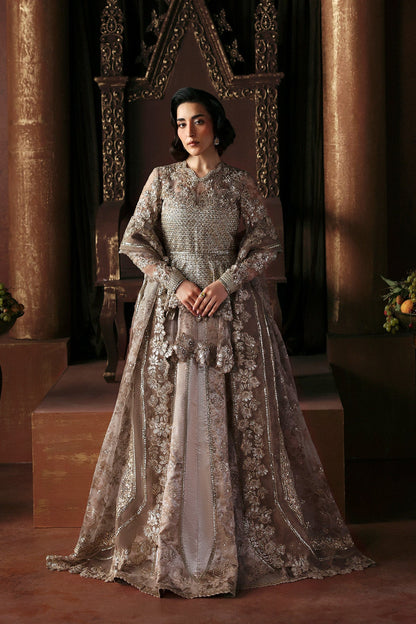 Afrozeh Priestess silver-grey embellished organza A-line gown
