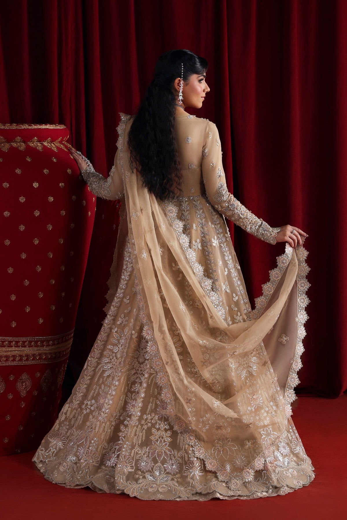 Akbar Aslam Parisa six-panel organza lehenga side view