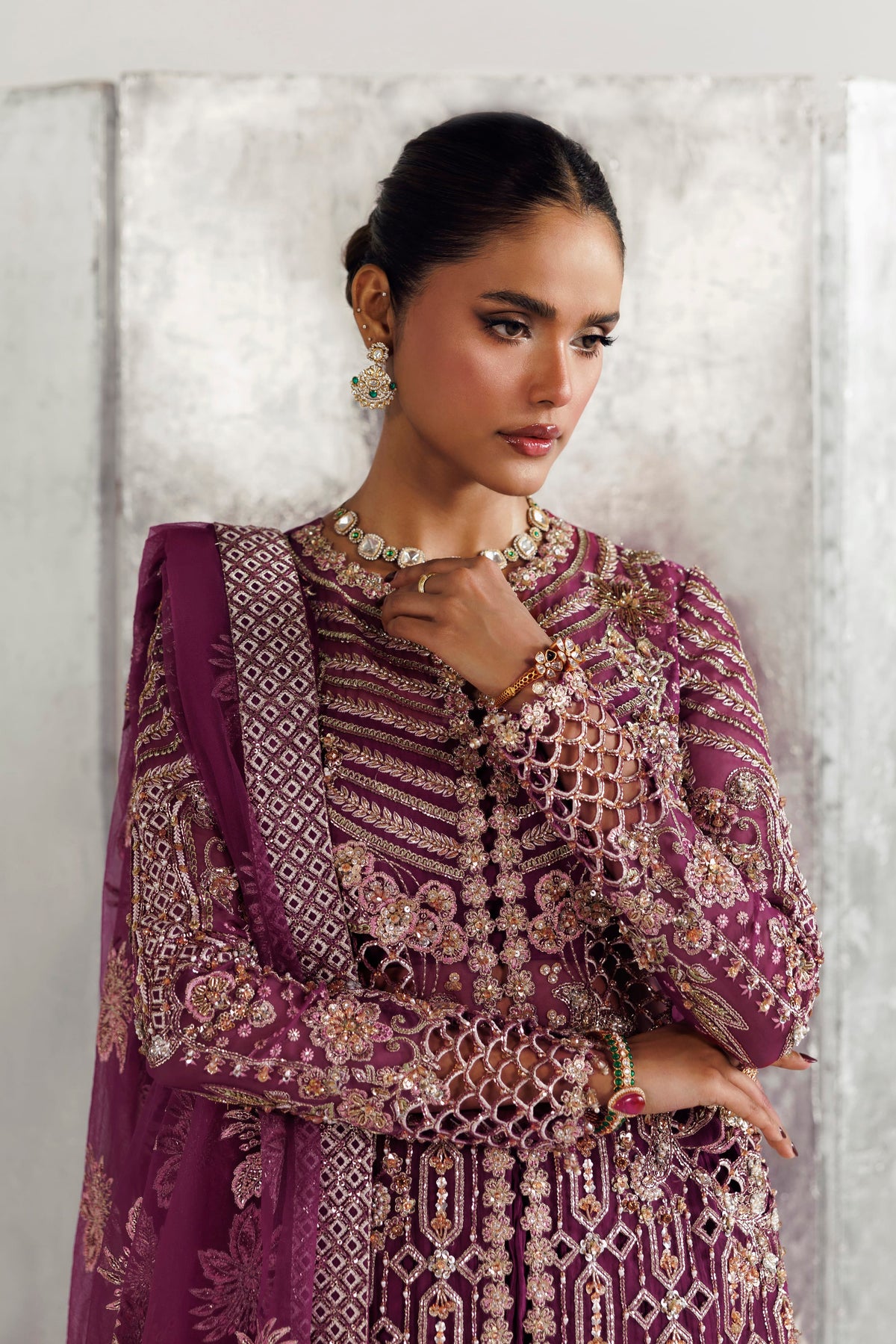 Akbar Aslam Laira organza shirt with embroidered net dupatta