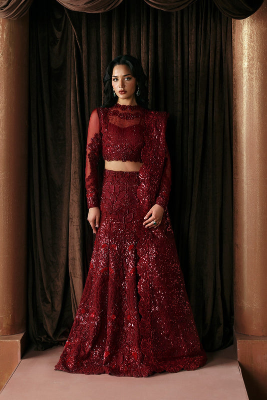 Afrozeh Lover deep maroon embellished organza gown
