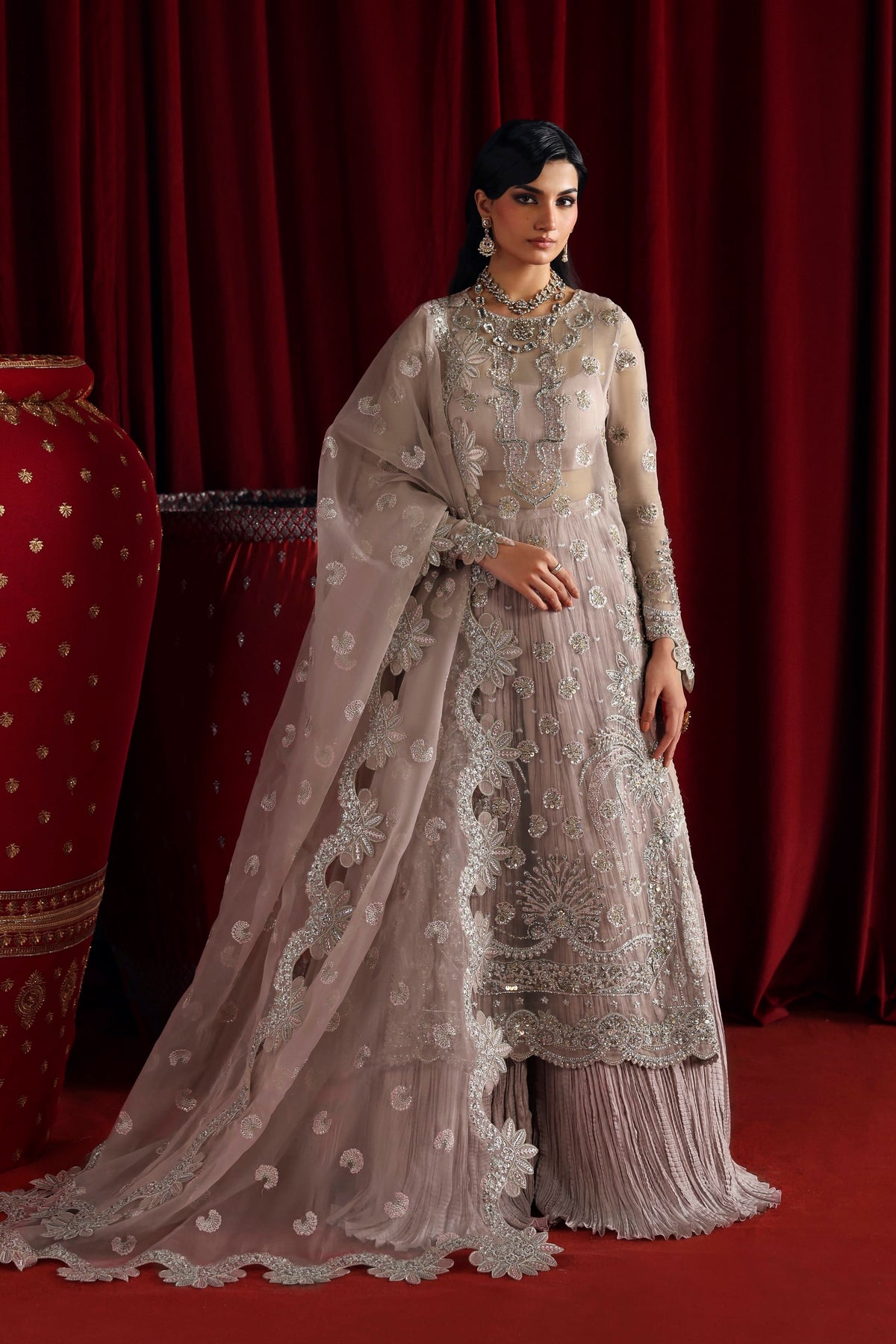 Akbar Aslam Shahnaz hand-embellished organza shirt with raw silk sharara