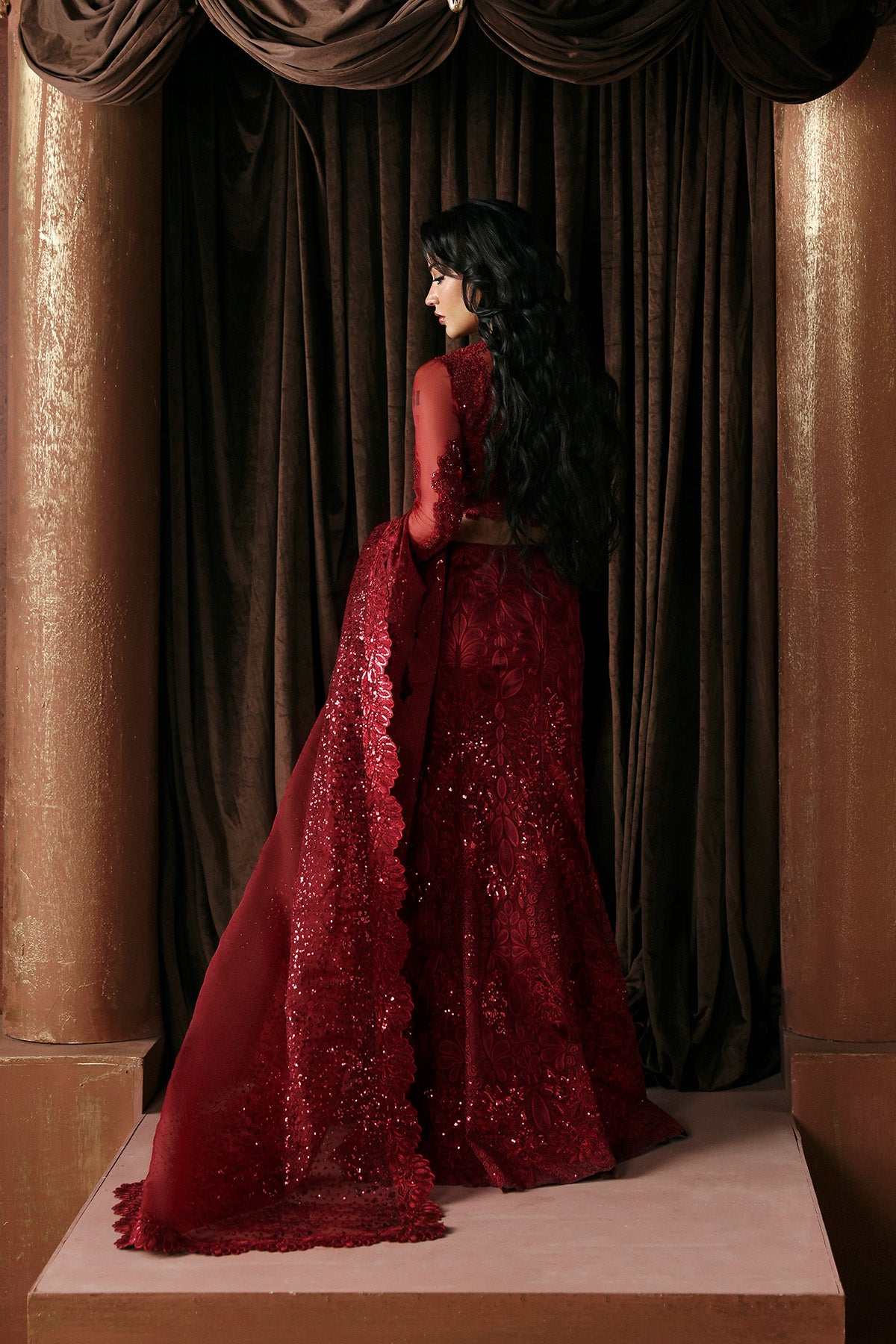 Afrozeh La Fuchsia '26 Lover Pakistani maroon gown with dupatta