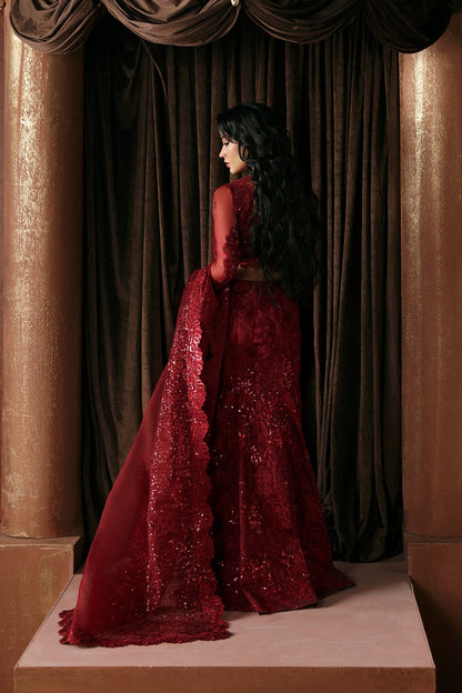 Afrozeh La Fuchsia '26 Lover Pakistani maroon gown with dupatta