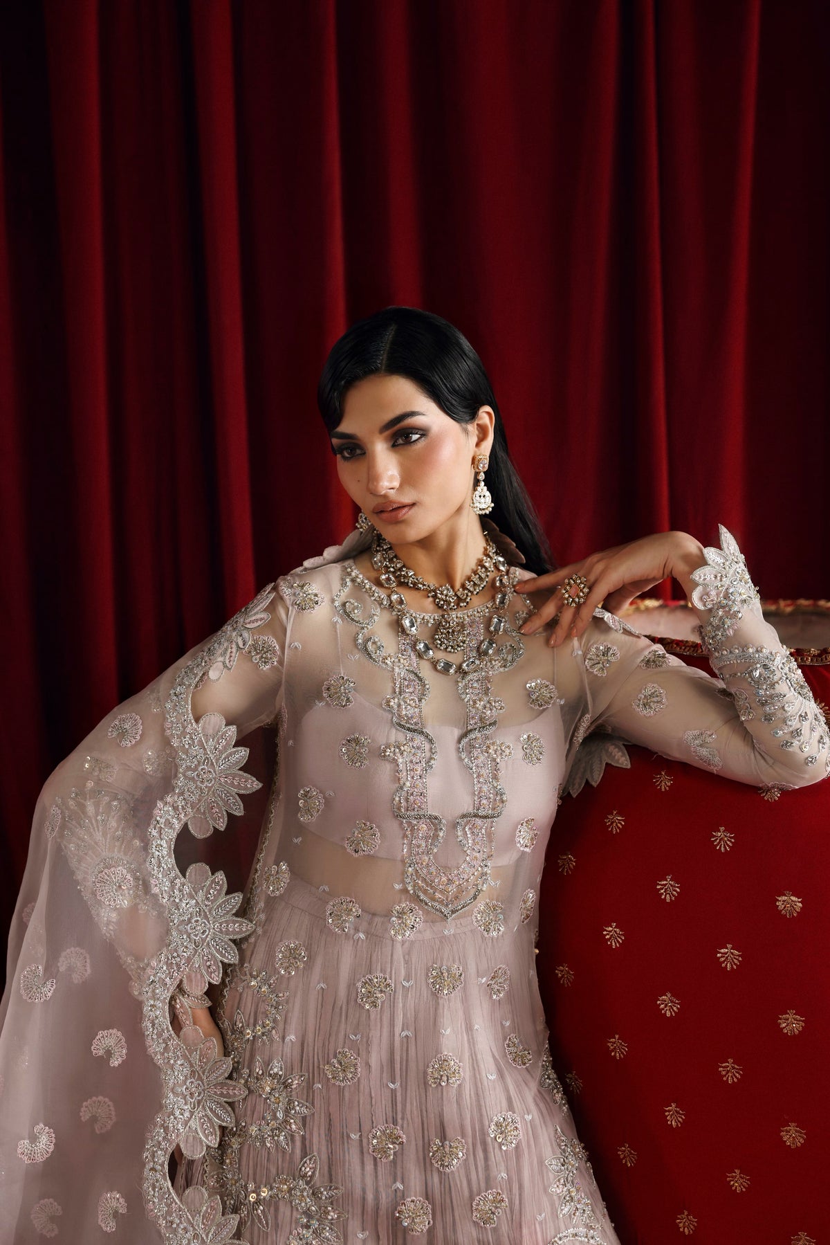 Akbar Aslam Shahnaz side view of organza shirt and sharara