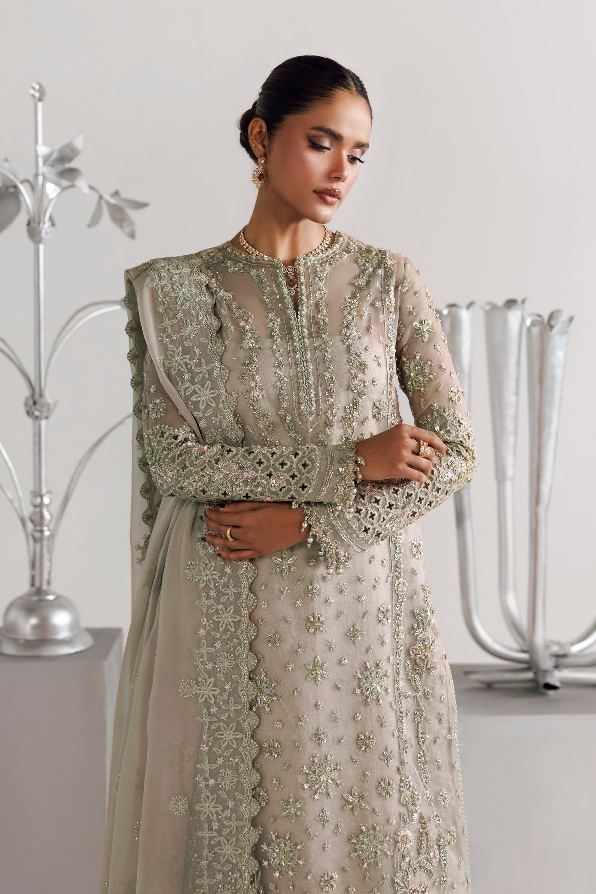 Akbar Aslam Samara organza shirt with chiffon dupatta