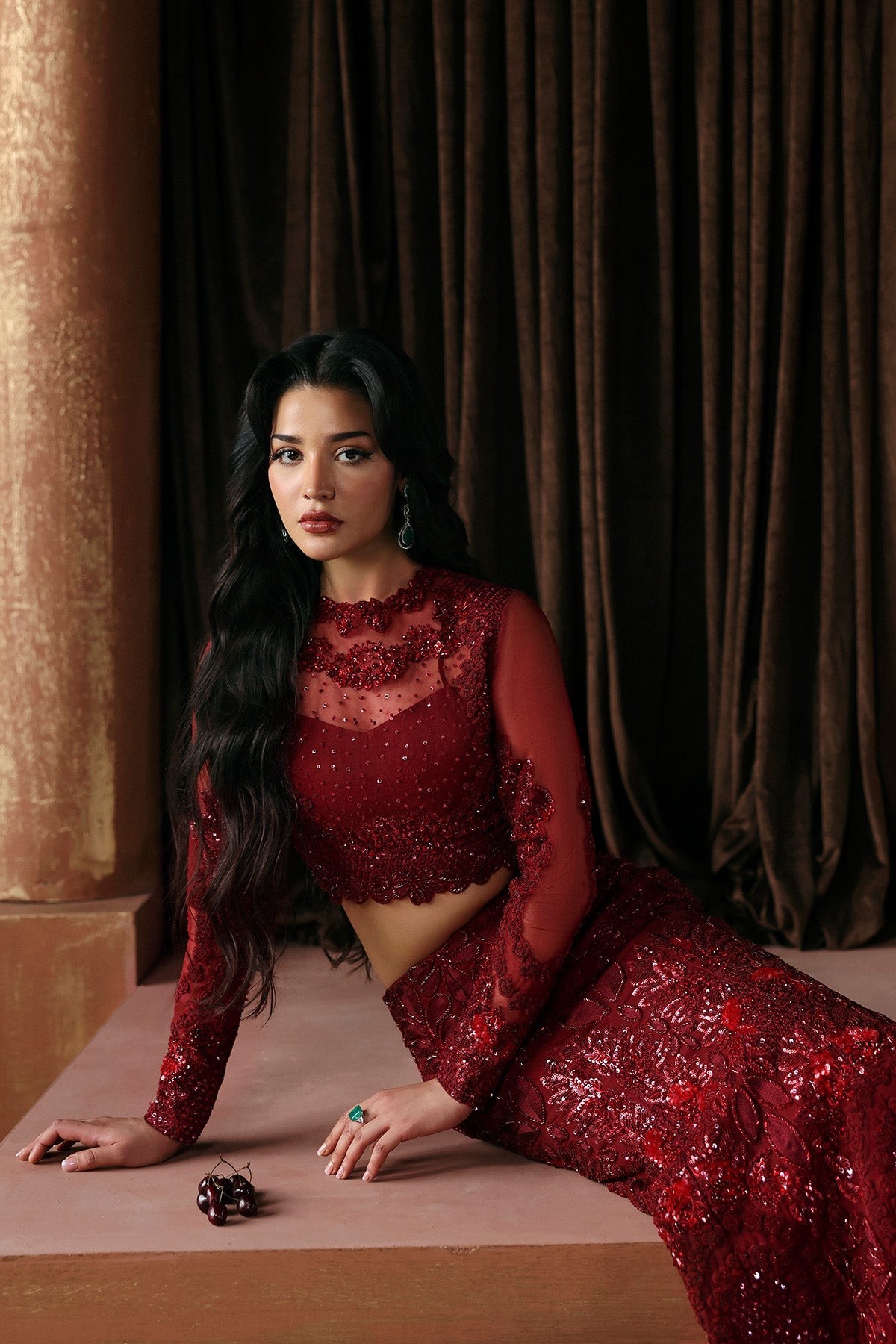 Afrozeh Lover crop bodice and embellished sleeves detail